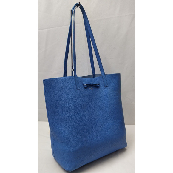 Kate Spade Blue Pebbled Leather Bow Double Handle Large Tote - Picture 3 of 16